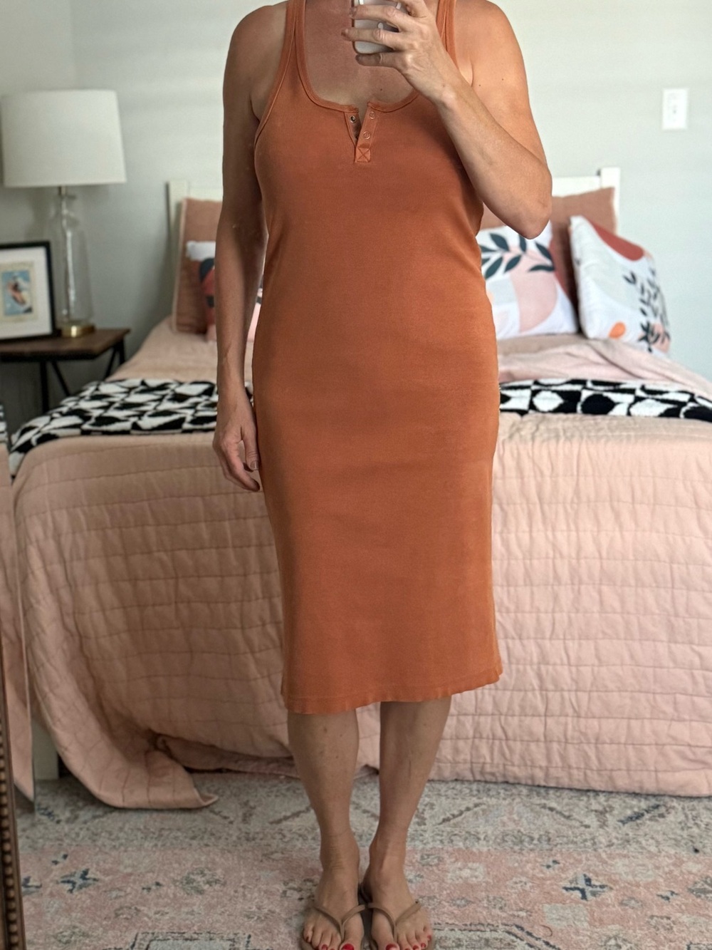 THE NORMAL BRAND - Sleeveless Henley Midi Dress in Rust